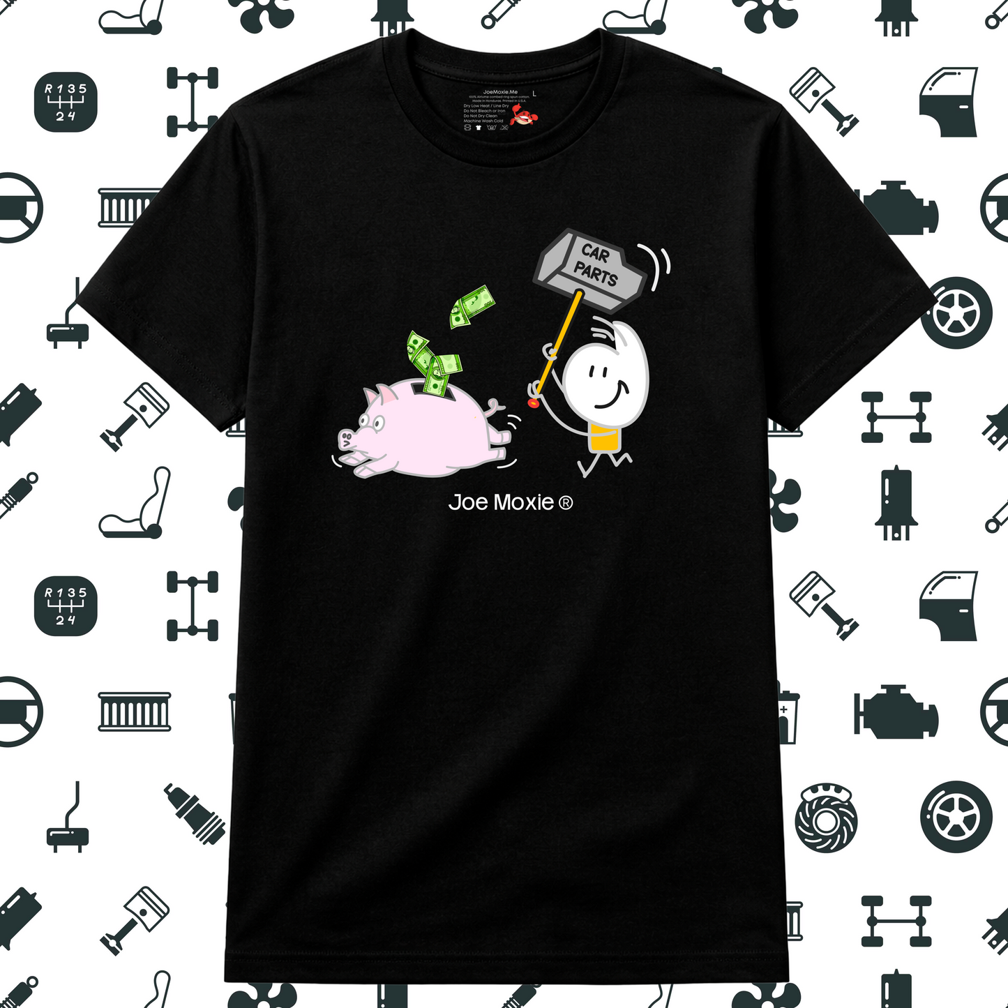 Joe Moxie® I Need More Car Parts Chasing Piggy Bank T- Shirt