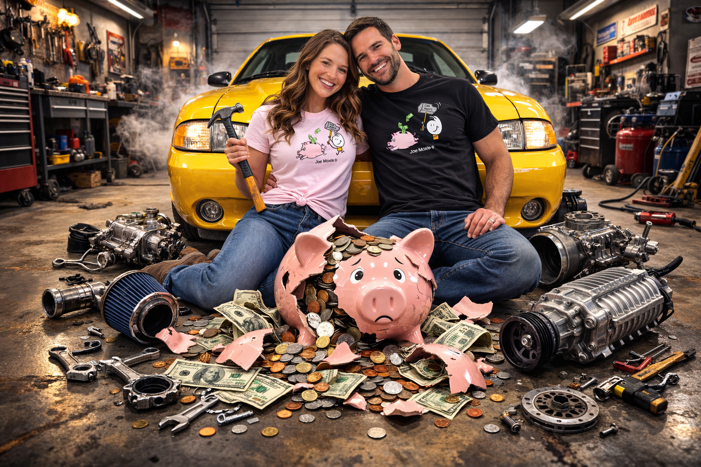 Joe Moxie® I Need More Car Parts Chasing Piggy Bank T- Shirt